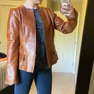 David Meister Cognac Brown Leather Jacket